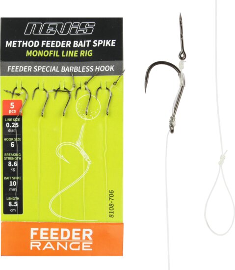 Nevis Feeder monofil előke szakáll nélküli horoggal 8-as