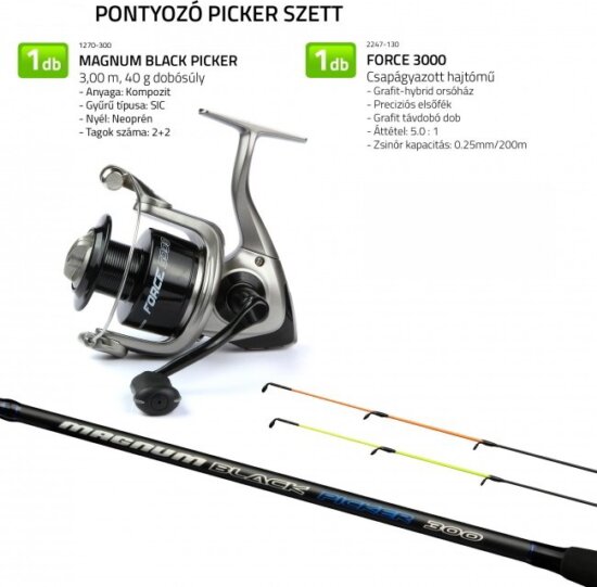 Nevis Pontyozó Picker szett Magnum Black Picker bot 3,00m 40g + Force 3000 orsó