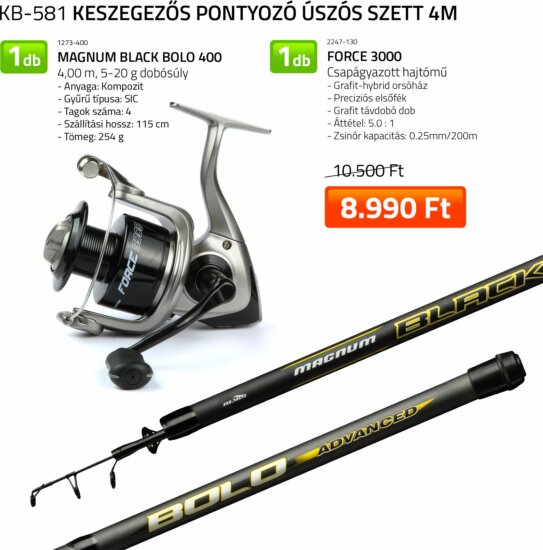 Nevis Keszegezős pontyozó úszós szett Magnum Black Bolo bot 4m 5-20g + Force 3000 orsó