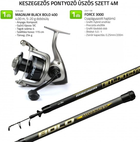 Nevis Keszegezős pontyozó úszós szett Magnum Black Bolo bot 4m 5-20g + Force 3000 orsó