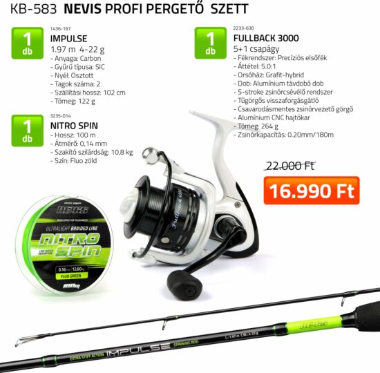 Nevis Profi pergető szett Impulse bot 1,97m 4-22 g + Impulse 2000 + Nitro Spin 0,14mm 100m