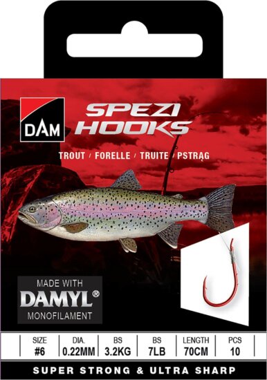 DAM SPEZI TROUT RED 6 0.22MM 3.2KG 70CM 10PC