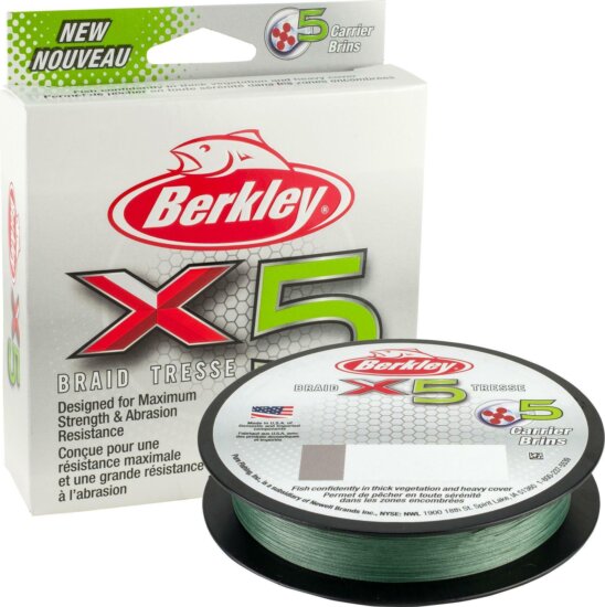 Berkley x5 Braid; 300m | 330yd, 0,12mm, 12,1kg, Low-Vis Green fonott pergető zsinór