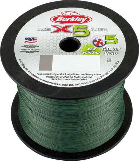 Berkley x5 Braid; 2000m | 2188yd, 0,10mm, 9kg, Low-Vis Green fonott pergető zsinór