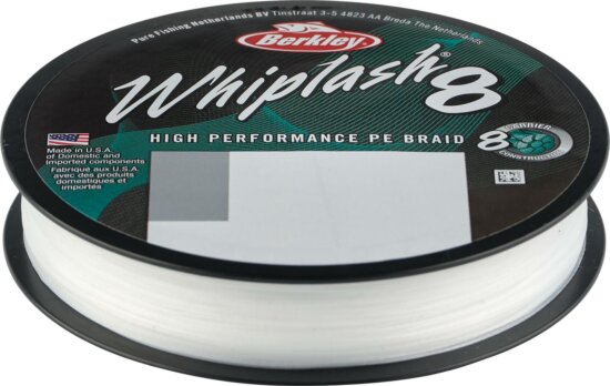 Berkley Whiplash8; 300m | 330yd, 0,10mm, 14,8kg | 32lb , Crystal fonott pergető zsinór