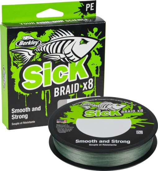 Berkley Sick Braid; 300m | 330yd, 0,23mm, 23,6kg | 52lb , Moss Green fonott pergető zsinór