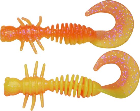 Berkley PowerBait PWRBT PWR Curly 55mm FL Orng/Snsne Ylw gumihal