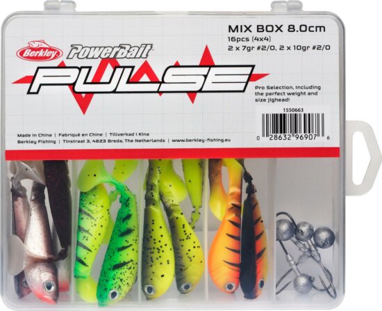 Berkley PowerBait Pulse Shad Box 8cm incl Jigheads 16/4ps gumihal