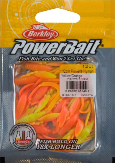 Berkley PowerBait PBHPN1-YEO PWRBT PWR NYMPH 1IN YLLW/ORG gumihal