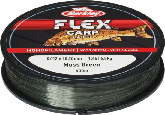 Berkley Flex Carp; 400m | 436yd, 0,30mm, 6,8kg | 15lb , Moss Green pergető monofil zsinór