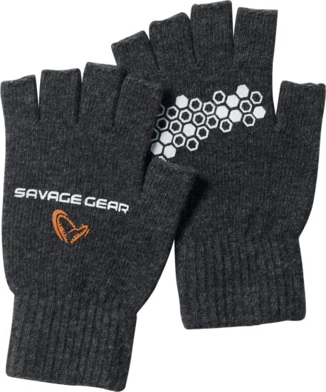 Savage Gear KNITTED HALF FINGER GLOVE L DARK GM kesztyű