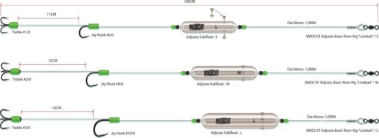 MADCAT ADJ. BASICRR LB 160CM1.00MM 3/0 10/0 60G harcsázó előkötött szerelék