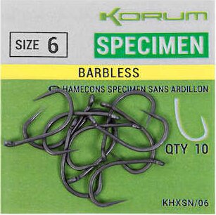 Korum XPERT SPECIMEN BARBLESS HOOKS - SIZE 16