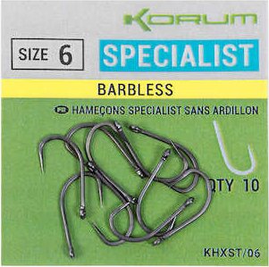 Korum XPERT SPECIALIST BARBLESS HOOKS - SIZE 8