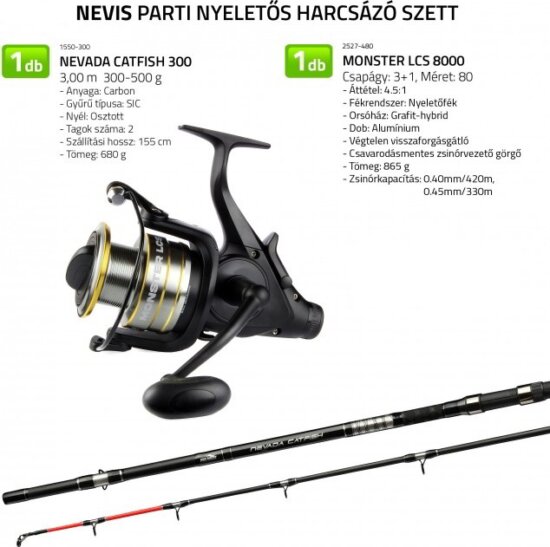 Nevis Parti nyeletős harcsázó szett 1550-300+ 2527-480