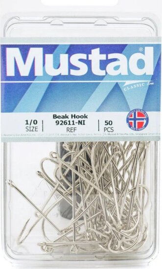 Mustad Long Shank Beak 1/0 Nickel 25db/cs