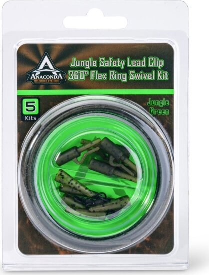 ANACONDA Jungle Gr. Safety Lead Clip 360° Fley Ring Swivel 5 szett / zöld