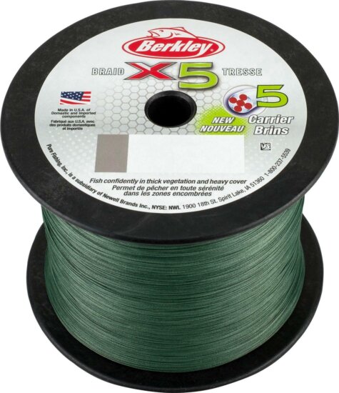 Berkley x5 Braid; 2000m | 2188yd, 0,14mm, 14,2kg, Low-Vis Green fonott pergető zsinór