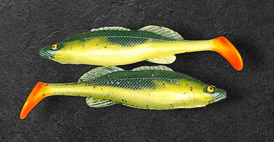 Alpha Tackle Baby Zander oliva /fehér/arany/ fekete csillámokkal / 12cm