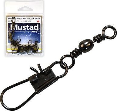 Mustad Barrel Swivel With Interlock Snap 8 Black Nickel 10db/csomag