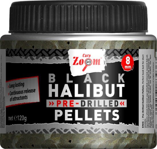 CarpZoom Fekete fúrt halibut horogpellet, 8mm, halibut, 120g