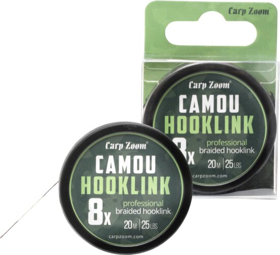 CarpZoom Camou 8X előkezsinór, 20m, 15lb, terepmintás