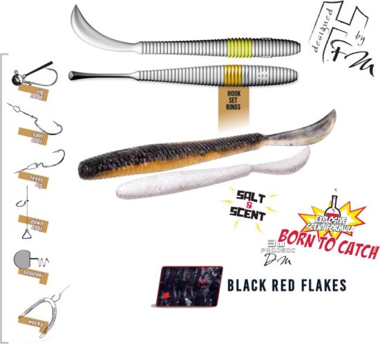 Herakles Leftail Worm 3.4" 8.6cm Black Red Flakes