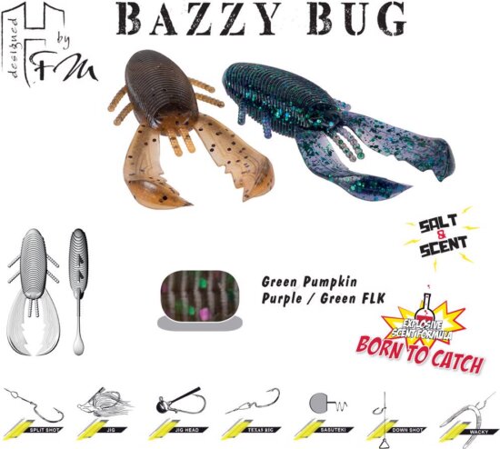 Herakles Bazzy Bug 3.2" 8cm Green Pumkin Purple/Green Flk 10db / cs