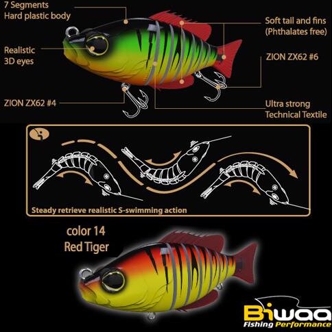 Biwaa Swimbait Seven S5" 13cm 34g 14 Red Tiger
