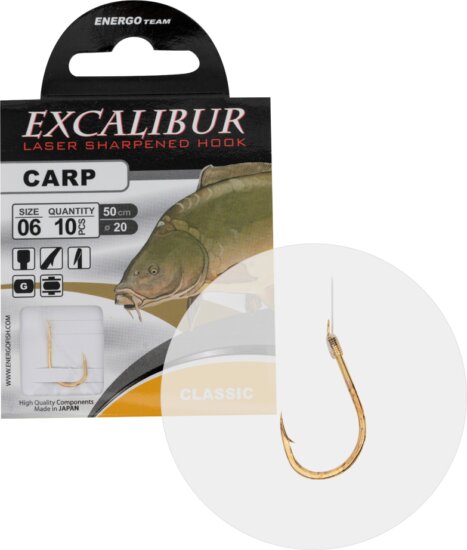 Excalibur Kötött Horog Carp Classic, Gold No.6