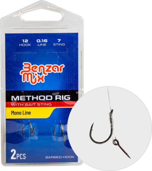 Benzár Method Kötött Horog 12 Monofil Zsinóron 7mm Csali Tüskével