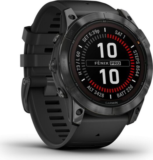 Garmin Fenix 7X Pro Solar, szürke, fekete szilikon szíjjal