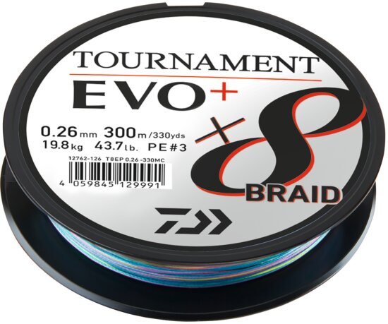 Daiwa Tournament X8 Braid Evo+ (multi-color, 0.12mm, 8.60kg, 300m)