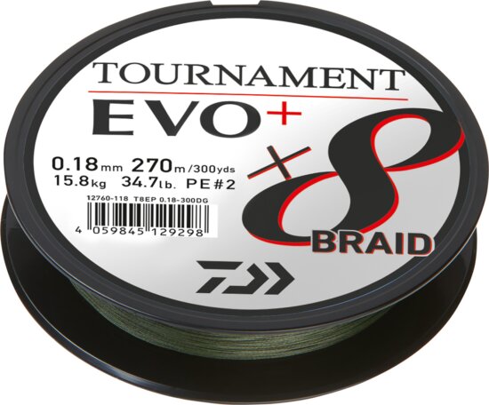 Daiwa Tournament X8 Braid Evo+ (dark green, 0.20mm, 18.00kg, 270m)
