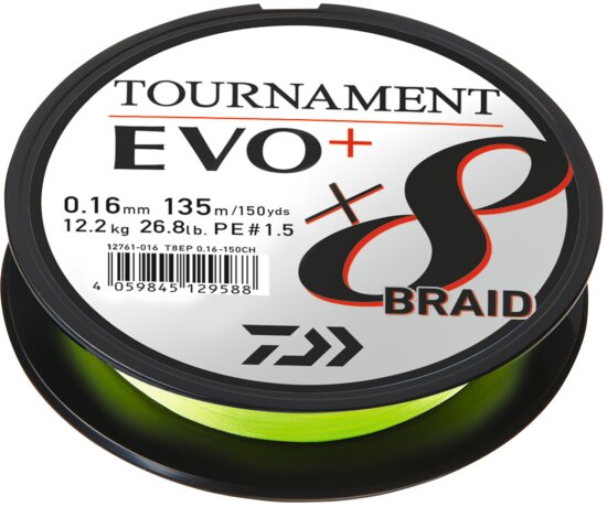 Daiwa Tournament X8 Braid Evo+ (chartreuse, 0.18mm, 15.80kg, 135m)