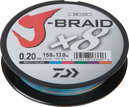 Daiwa J-Braid X8 multi-color, 0.13mm, 8.00kg, 150m