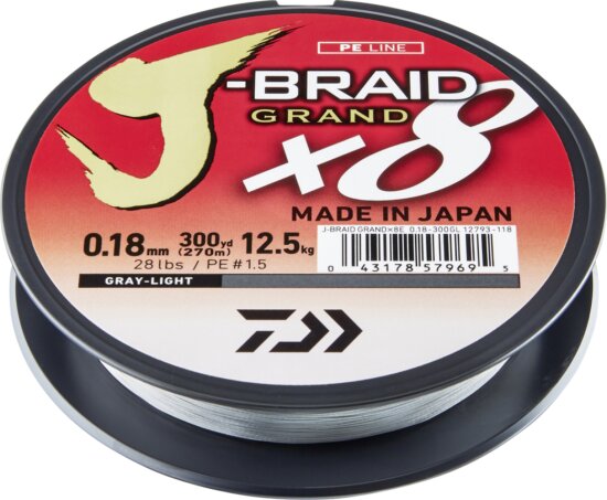 Daiwa J-Braid Grand X8 light grey, 0.13mm, 8.50kg, 135m