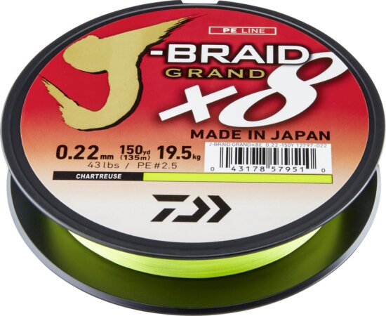 Daiwa J-Braid Grand X8 chartreuse, 0.22mm, 19.50kg, 135m