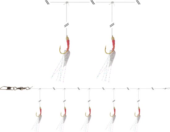 Daiwa GrandWave heringező szerelék (pink glow, 135.0cm, #10, 5horog)