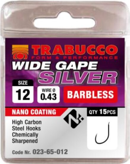 Trabucco Wide Gape Silver szakáll nélküli horog 14 15 db