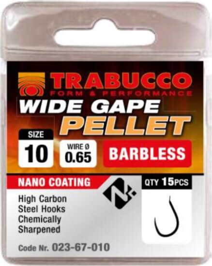 Trabucco Wide Gape Pellet szakáll nélküli horog 12 15 db