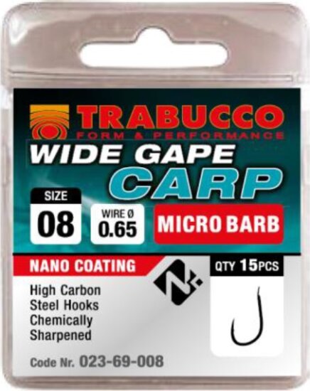 Trabucco Wide Gape Carp mikro szakállas horog 16 15 db