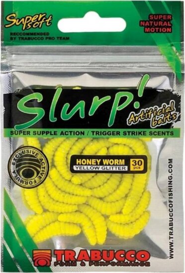 Trabucco Slurp Bait Honey Worm Yellow Glitter 30 db sárga méhlárva