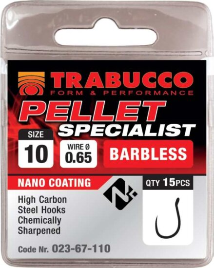 Trabucco Pellet Specialist Barbless 14 15db, szakáll nélküli horog