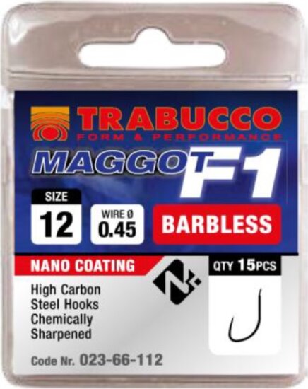 Trabucco F1maggot szakáll nélküli horog 14 15 db