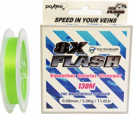 Pokee Flash Smart 8X 130m 0,18mm lime zöld fonott zsinór