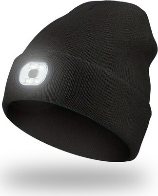 Kötött Sapka Újratölthető Led Lámpával Fekete