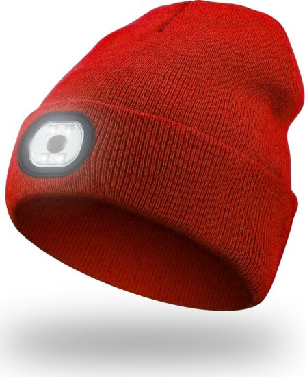 Kötött Sapka Újratölthető Led Lámpával Piros