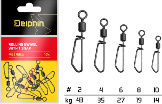 Delphin Rolling swivel with T snap / 10db (#10/14kg)