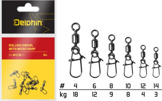 Delphin Rolling swivel with micro snap / 10db (6/12kg)